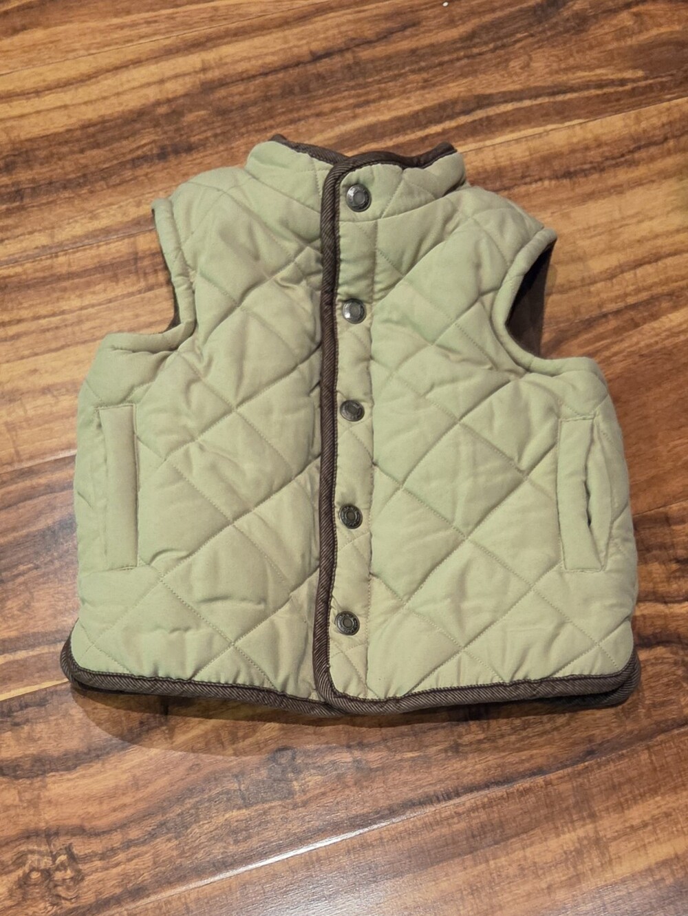 Janie and Jack EUC 12-18 Months Quilted Tan Vest with Brown Trim